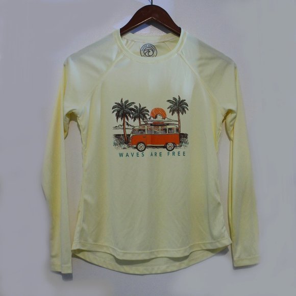 VAPOR APPAREL, SPF 50, LONG SLEEVE T SHIRT, SIZE XS, WAVES ARE FREE - Picture 1 of 4